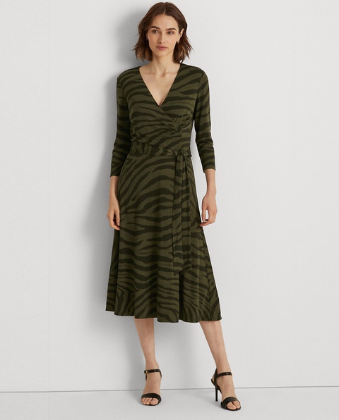 LAUREN BY RALPH LAUREN - Zielona sukienka midi we wzór - zdjęcie produktu nr 1