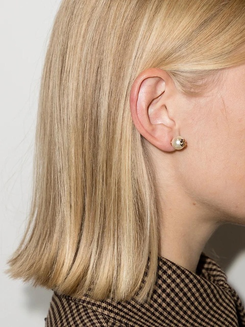 Tory Burch logo-plaque pearl stud earrings - Gold - zdjęcie produktu nr 2
