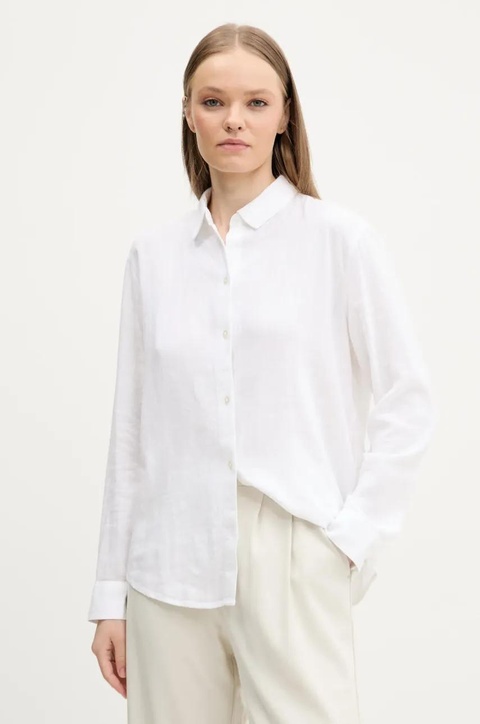 Abercrombie & Fitch koszula lniana damska kolor beżowy relaxed z kołnierzykiem klasycznym KI140-5554 - zdjęcie produktu nr 1