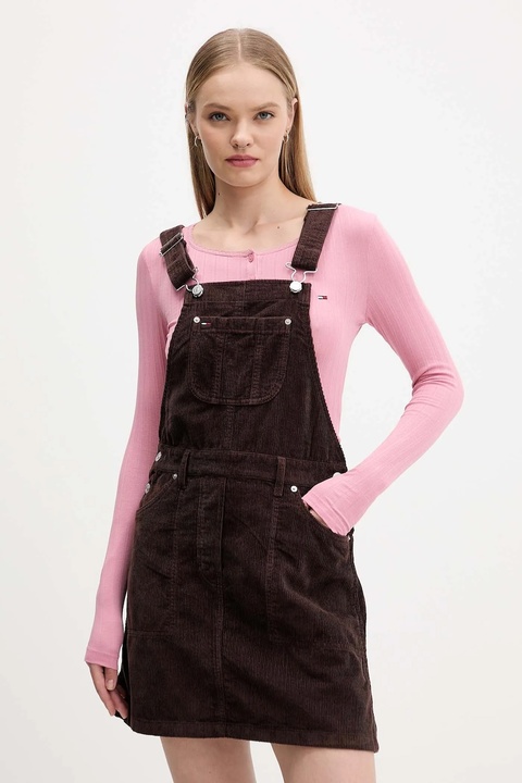 Tommy Jeans sukienka sztruksowa kolor brązowy mini rozkloszowana DW0DW21494 - zdjęcie produktu nr 1