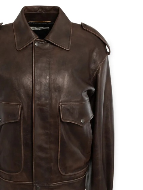 Saint Laurent flap-pockets leather jacket - Brown - zdjęcie produktu nr 2