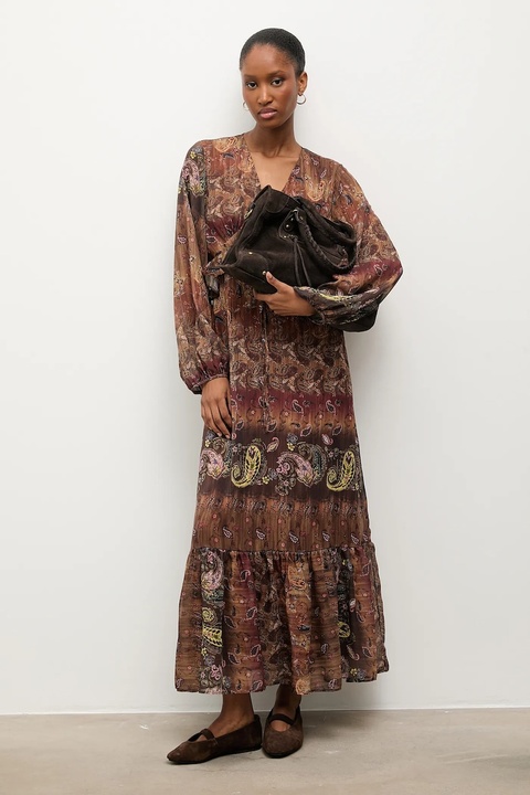 Answear.LAB sukienka kolor brązowy maxi rozkloszowana - zdjęcie produktu nr 1