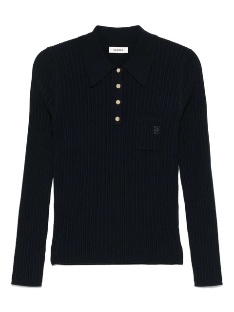 SANDRO ribbed knit polo top - Blue - zdjęcie produktu nr 1