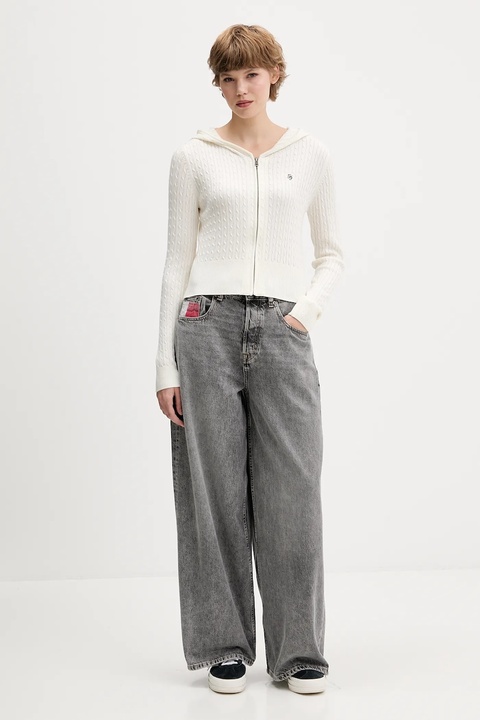 Guess Jeans kardigan z domieszką jedwabiu damska kolor beżowy lekki W5BR04 Z3HO2 - zdjęcie produktu nr 1