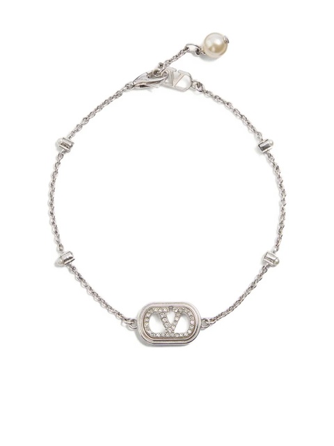 Valentino Garavani VLOGO SIGNATURE BRACELET IN METAL, PEARLS AND SWAROVSKI® CRYSTALS - Grey - zdjęcie produktu nr 1
