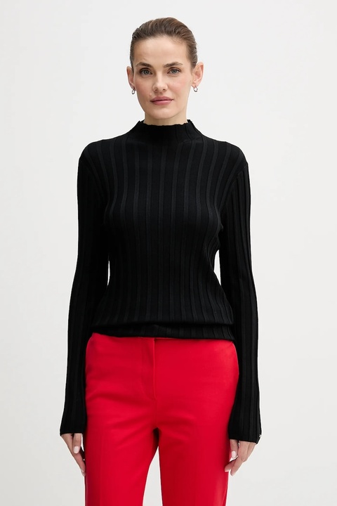 Tommy Hilfiger sweter damski kolor czarny lekki z półgolfem WW0WW47676 - zdjęcie produktu nr 1