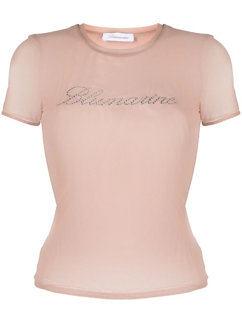 Blumarine logo-embellishment mesh T-shirt - Neutrals - zdjęcie produktu nr 1