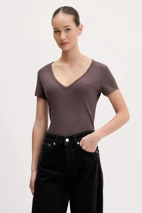Tommy Jeans t-shirt damski kolor brązowy DW0DW17385 - zdjęcie produktu nr 1