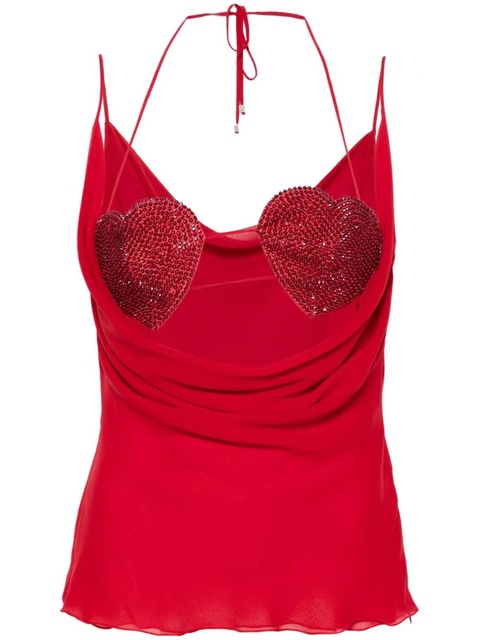 Blumarine rhinestone-embellished georgette top - Red - zdjęcie produktu nr 1