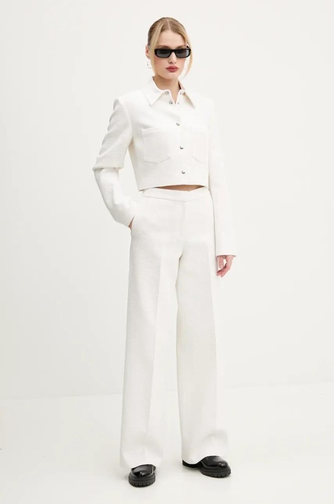 HUGO spodnie damskie kolor beżowy proste high waist 50538128 - zdjęcie produktu nr 2