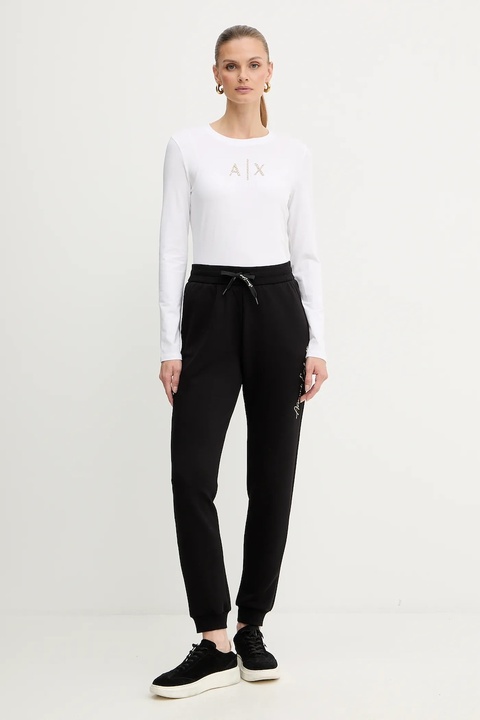 Armani Exchange spodnie dresowe damskie kolor czarny z aplikacją XW000837 AF13397 - zdjęcie produktu nr 2