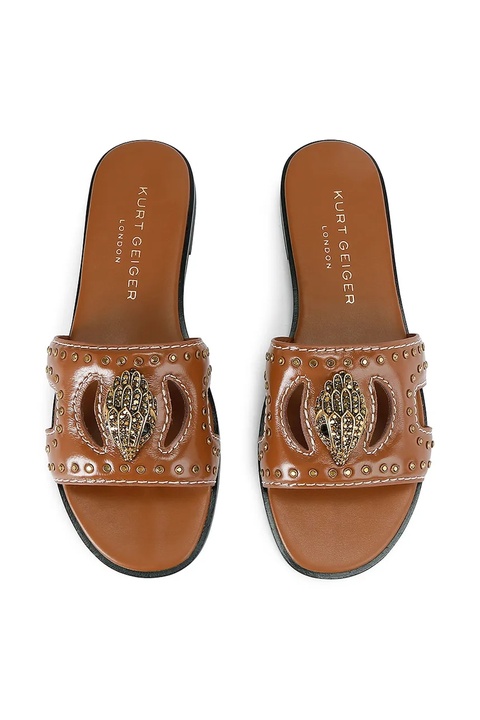 Kurt Geiger London klapki skórzane Eagle Stud Cut Out Flat damskie kolor beżowy 4734433309 - zdjęcie produktu nr 2