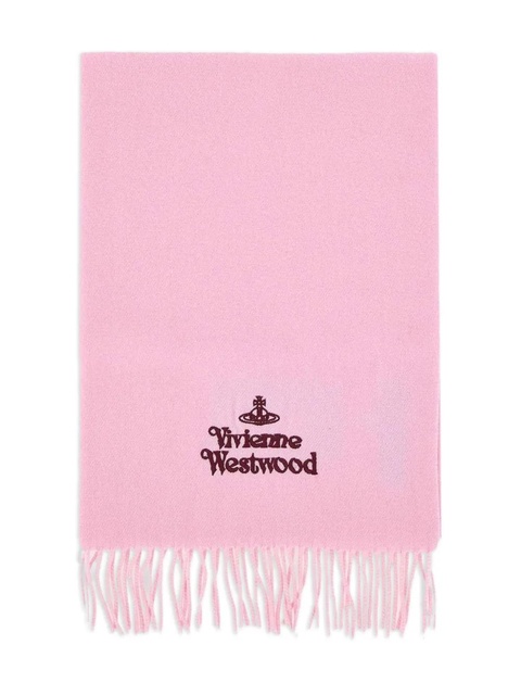 Vivienne Westwood embroidered-logo fringed scarf - Pink - zdjęcie produktu nr 1