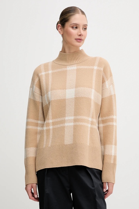 Barbour sweter z wełną HARRIET damski kolor beżowy lekki z półgolfem LKN1673 - zdjęcie produktu nr 1