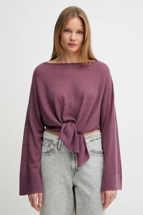 United Colors of Benetton sweter z wełną damski kolor fioletowy lekki 109PD10E1 - zdjęcie produktu nr 1