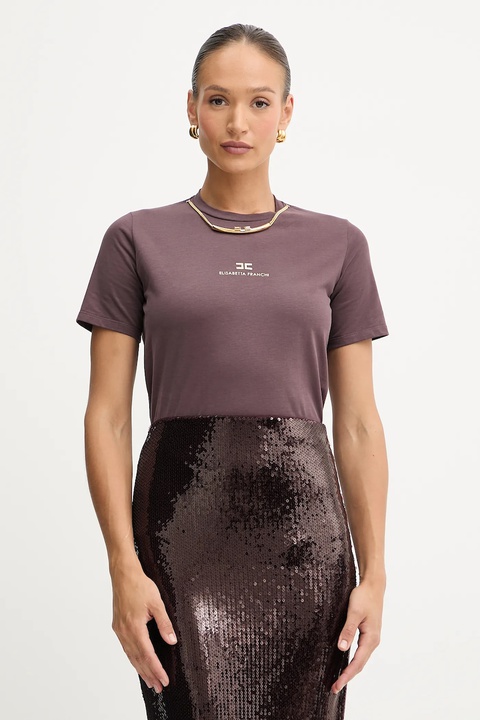 Elisabetta Franchi t-shirt bawełniany damski kolor bordowy MA02856E2 - zdjęcie produktu nr 1