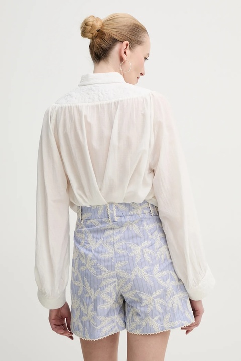 MUNTHE szorty bawełniane FIDELMA damskie kolor niebieski wzorzyste high waist 251142925136 - zdjęcie produktu nr 2