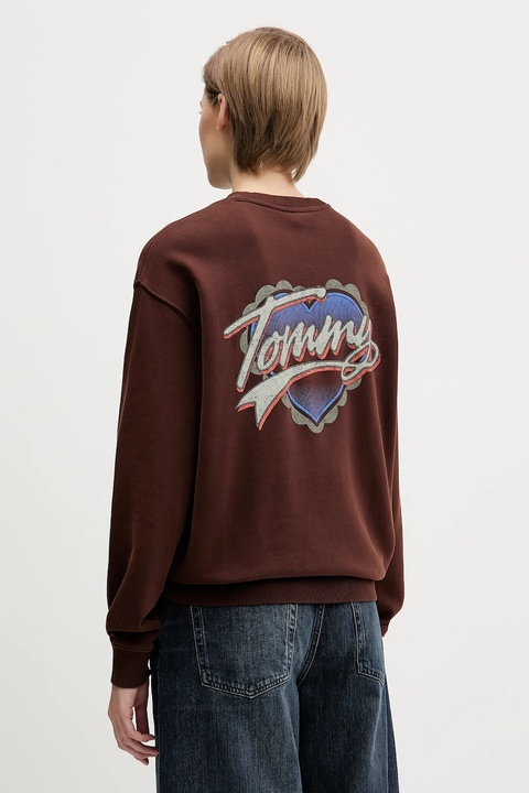 Tommy Jeans bluza bawełniana damska kolor brązowy z nadrukiem DW0DW21602 - zdjęcie produktu nr 1