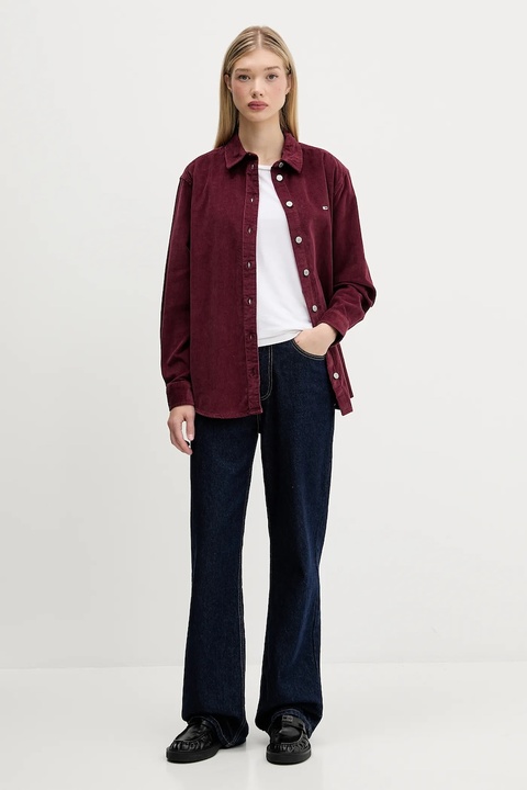 Tommy Jeans koszula sztruksowa kolor bordowy relaxed z kołnierzykiem klasycznym DW0DW18871 - zdjęcie produktu nr 2