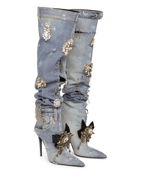 Dolce & Gabbana patchwork-denim knee-high boots - Blue - zdjęcie produktu nr 2