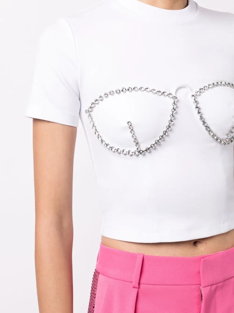 AREA crystal-embellished cropped T-shirt - White - zdjęcie produktu nr 2