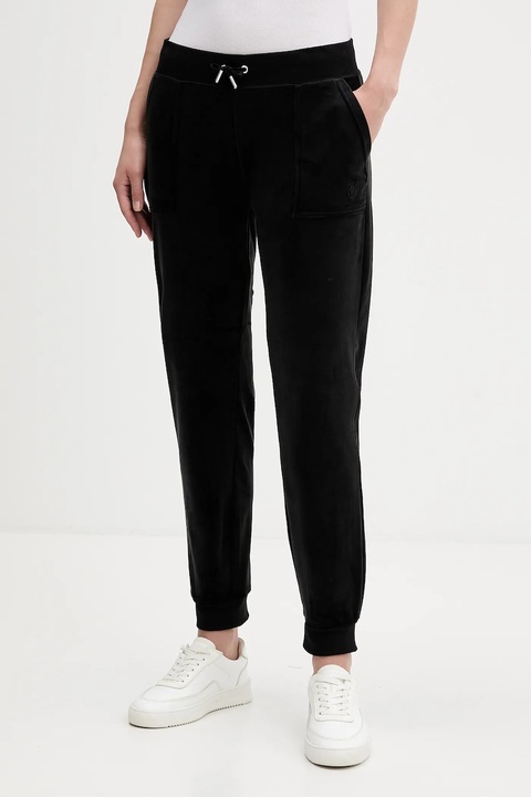 Juicy Couture spodnie dresowe welurowe damskie kolor czarny gładkie JCBBJ225802 - zdjęcie produktu nr 1