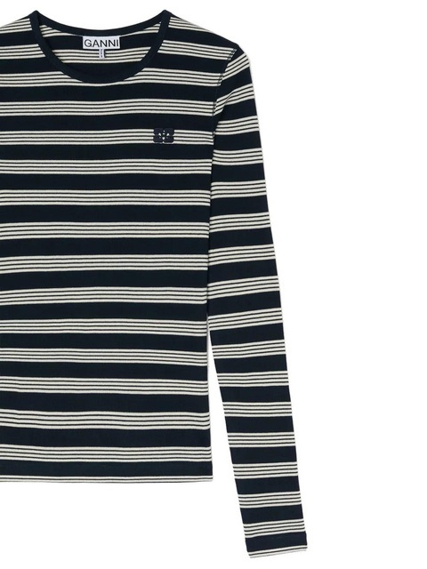 GANNI striped embroidered-logo T-shirt - Blue - zdjęcie produktu nr 2