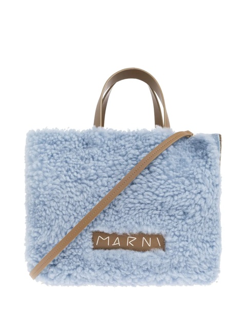 Marni shearling leather-trimmed tote bag - Blue - zdjęcie produktu nr 1