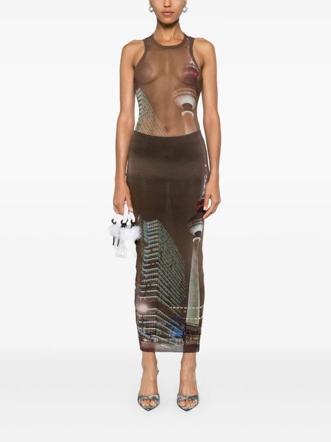 Jean Paul Gaultier sheer mesh printed bodysuit - Brown - zdjęcie produktu nr 1