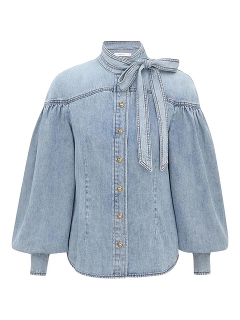 ZIMMERMANN balloon-sleeve tie-neck shirt - Blue - zdjęcie produktu nr 1