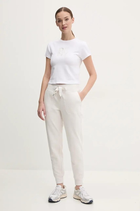 Dkny spodnie dresowe damskie kolor beżowy gładkie DP5P3496 - zdjęcie produktu nr 2