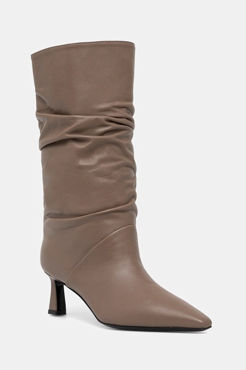 Pollini botki skórzane damskie kolor brązowy na szpilce SA24115C0NTE0135 - zdjęcie produktu nr 1