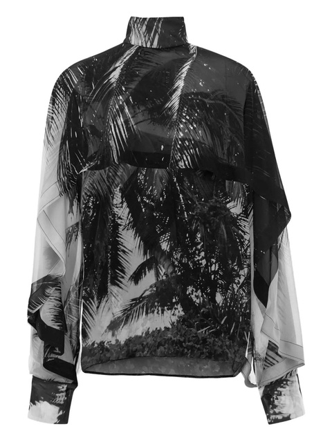 Ferragamo palm-tree print high-neck shirt - Grey - zdjęcie produktu nr 1