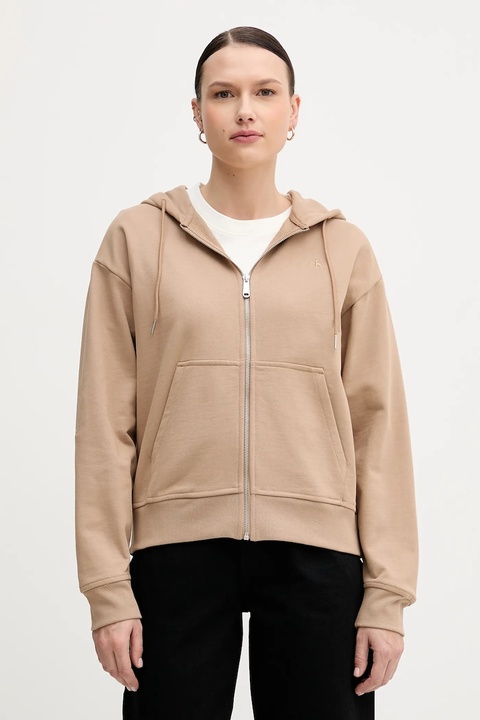 Calvin Klein Jeans bluza damska kolor brązowy z kapturem gładka LV047B237G - zdjęcie produktu nr 1