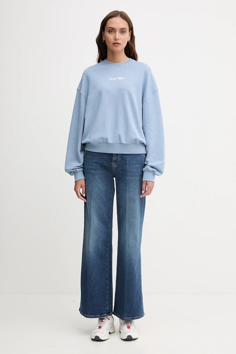 Tommy Hilfiger bluza bawełniana damska kolor niebieski gładka WW0WW48269 - zdjęcie produktu nr 2