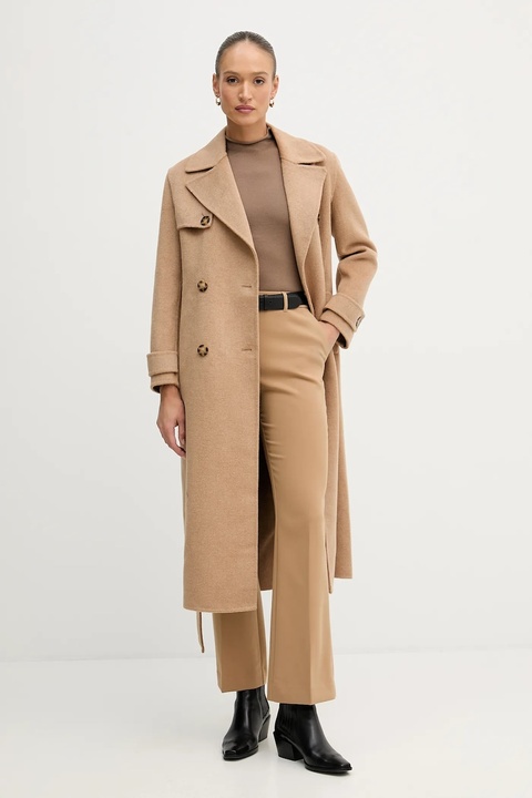 Sisley sweter z dodatkiem wełny damski kolor brązowy z półgolfem 11BAM105P - zdjęcie produktu nr 2