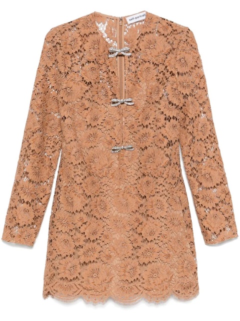 Self-Portrait lace bow mini dress - Brown - zdjęcie produktu nr 1
