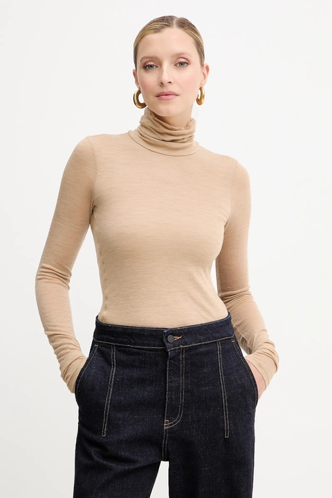 Liviana Conti longsleeve wełniany kolor zielony z golfem F5WH17 - zdjęcie produktu nr 1
