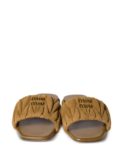Miu Miu matelassé suede slides - Green - zdjęcie produktu nr 2