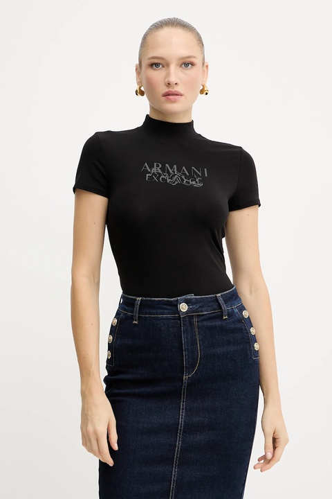 Armani Exchange t-shirt damski kolor czarny z półgolfem XW001368 AF16294 - zdjęcie produktu nr 1