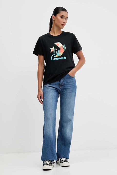 Converse t-shirt bawełniany damski kolor czarny CVW5T240 - zdjęcie produktu nr 1