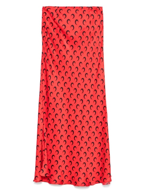 Marine Serre crescent moon-print satin midi skirt - Red - zdjęcie produktu nr 2