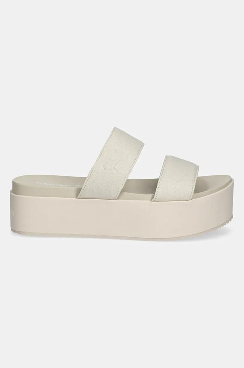 Calvin Klein Jeans klapki FLATFORM SANDAL WEBBING IN damskie kolor beżowy na platformie YW0YW01789 - zdjęcie produktu nr 2