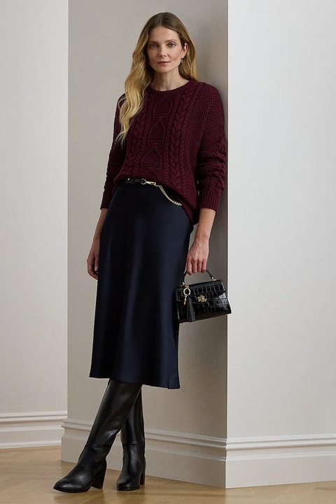 Lauren Ralph Lauren spódnica kolor granatowy midi rozkloszowana 200925882 - zdjęcie produktu nr 2