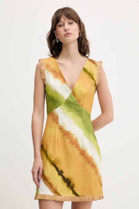 Never Fully Dressed sukienka lniana kolor żółty mini prosta NFDDR1962 - zdjęcie produktu nr 1