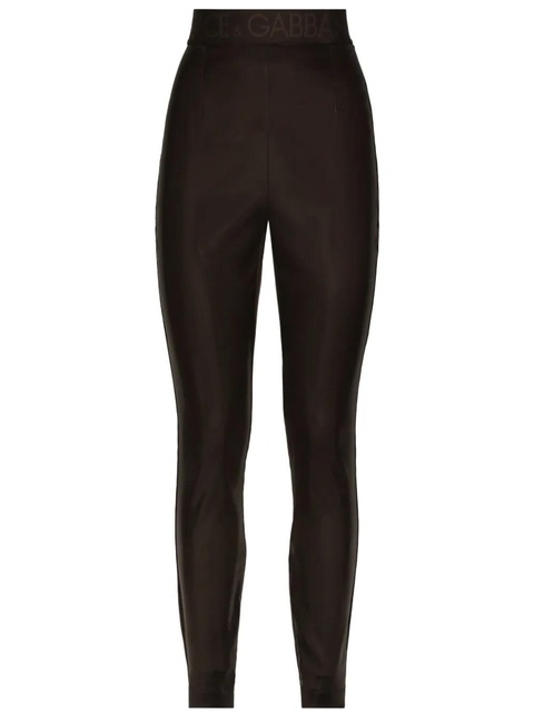 Dolce & Gabbana logo-waistband satin leggings - Brown - zdjęcie produktu nr 1