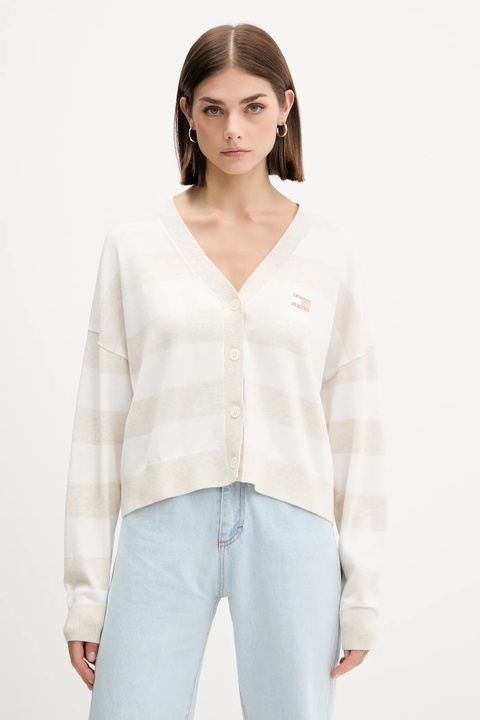 Tommy Jeans kardigan bawełniany damski kolor beżowy lekki DW0DW20968 - zdjęcie produktu nr 1