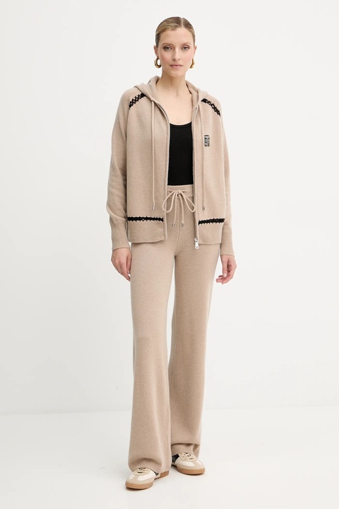 Ermanno Scervino spodnie wełniane damskie kolor beżowy szerokie high waist 57TP033E52 - zdjęcie produktu nr 2