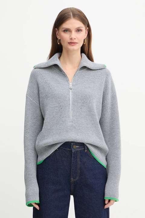 Pinko sweter z dodatkiem wełny damski kolor szary z półgolfem 105448 A2Q9 - zdjęcie produktu nr 1