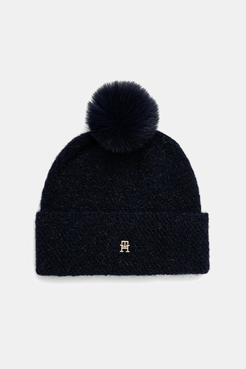 Tommy Hilfiger czapka z dodatkiem wełny kolor granatowy AW0AW18178 - zdjęcie produktu nr 1
